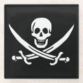 Dessous-de-verre En Verre Blanc, Drapeau Pirate Calico Jack, Crâne & Cutlass (Devant)