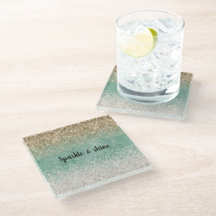 Dessous-de-verre En Verre Blanc Menthe Glam Or Paillettes