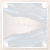 Dessous-de-verre En Verre Bleu agate marbre rose or nom script (Dos)