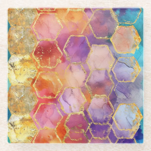 Dessous-de-verre En Verre Bleu Aqua Violet Vert Rose Or Nid d'abeille