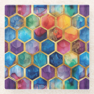 Dessous-de-verre En Verre Bleu Aqua Violet Vert Rose Or Nid d'abeille