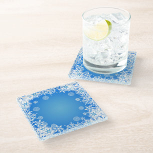 DESSOUS-DE-VERRE EN VERRE BLEU AVEC LA VAGUE DE LAVAGES BLANCS D'HIVER