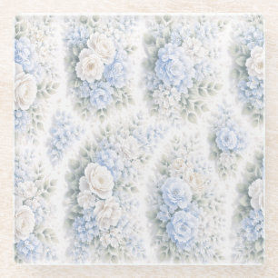 Dessous-de-verre En Verre Bleu Clair Blanc Aquarelle Floral Élégant Romantiq