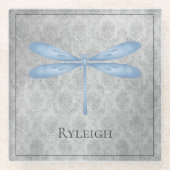 Dessous-de-verre En Verre Bleu Dragonfly Damas (Devant)