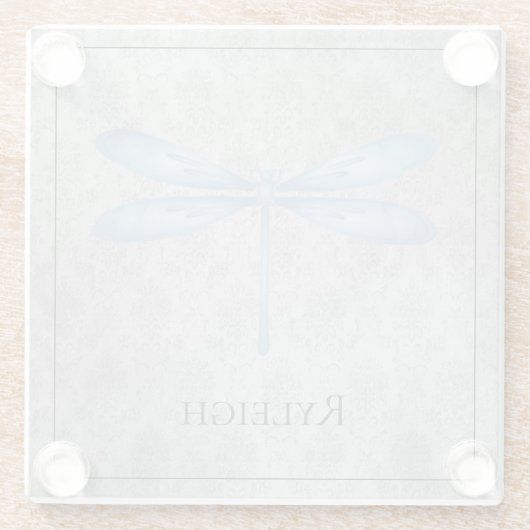 Dessous-de-verre En Verre Bleu Dragonfly Damas (Dos)