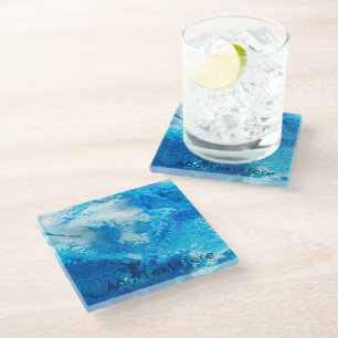 Dessous-de-verre En Verre Bleu et blanc Mélange d'art Abstrait