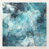 Dessous-de-verre En Verre Bleu et doré marbre (Devant)