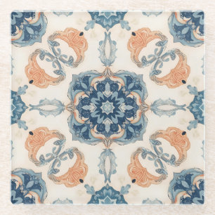 Dessous-de-verre En Verre Bleu et Terracotta Méditerranéen Bohème