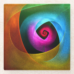 Dessous-de-verre En Verre Bleu orange rose moderne Art Abstrait Motif #24