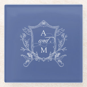 Dessous-de-verre En Verre Bleu Royal Vintage Crest Mariage Remerciements