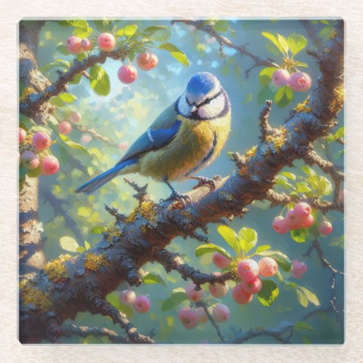 Dessous-de-verre En Verre Bleu Tit 1 (Devant)