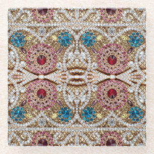 Dessous-de-verre En Verre bleu turquoise or bordeaux rose bohème