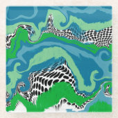 Dessous-de-verre En Verre Bleu, vert, noir et blanc Abstrait Fluid Art (Devant)