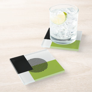 Dessous-de-verre En Verre Bloc de couleur moderne rayé cercle vert citron no