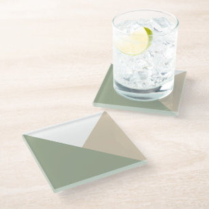 Dessous-de-verre En Verre Bloc de couleur moderne Triangles Sage Vert Beige