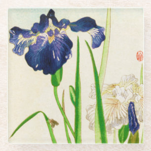 Dessous-de-verre En Verre Blue Iris - imprimé japonais aquarelle