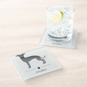 Dessous-de-verre En Verre Blue Italian Greyhound mignon chien avec texte per