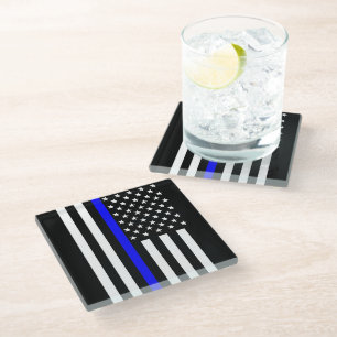 Dessous-de-verre En Verre Blue Line mince graphique montrent le drapeau des