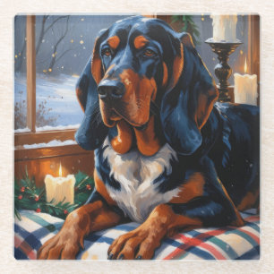 Dessous-de-verre En Verre Bluetick Coonhound avec lumières de Noël Vacances