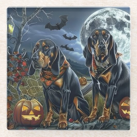 Dessous-de-verre En Verre Bluetick Coonhound Halloween Éffrayant (Devant)