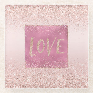 Dessous-de-verre En Verre Blush rose Ombre Glitzy Parties scintillant Sparkl
