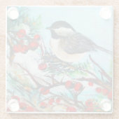 Dessous-de-verre En Verre Boeuf Chickadee D'Hiver Avec Baies (Dos)
