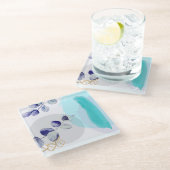 Dessous-de-verre En Verre Boho botanique cyan violet (Incliné)