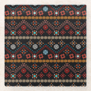 Dessous-de-verre En Verre Boho Ethnique : Tribal Coloré Sans Couleur.