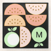 Dessous-de-verre En Verre Boho Geometric Mid-Century Modern Fruit Monogram (Devant)