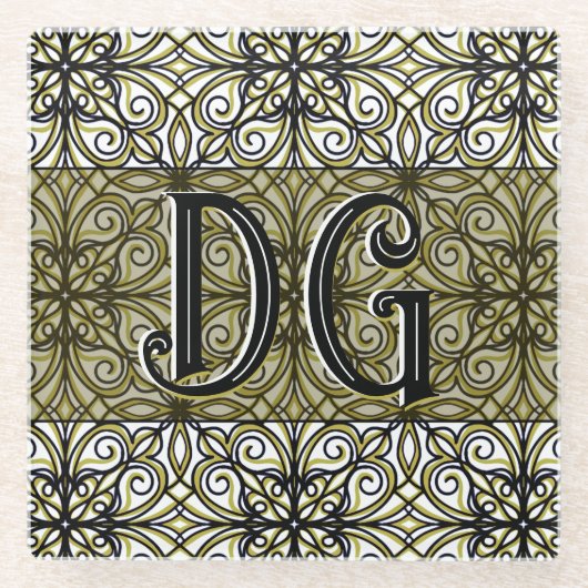 Dessous-de-verre En Verre Boho Green Patterned (Devant)