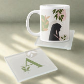 Dessous-de-verre En Verre Boho Monogram Glass Coaster | Sage Green & Cream