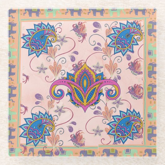 Dessous-de-verre En Verre Boho paisley and elephant pattern_lmandala artwork (Devant)