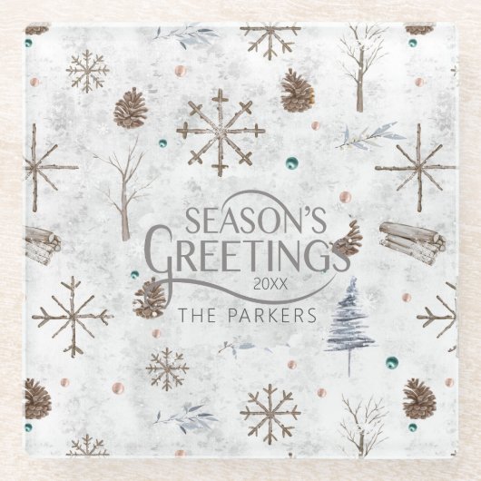 Dessous-de-verre En Verre Boho Twigs & Pinecone Christmas ID986 (Devant)