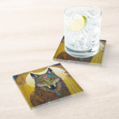 Dessous-de-verre En Verre Boho Wolf Surreal Wildlife Art (Incliné)