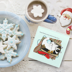 Dessous-de-verre En Verre Boîte cadeau drôle de chat calico de Noël