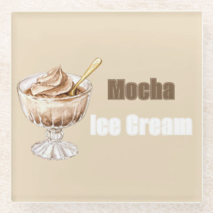 Dessous-de-verre En Verre Bol de glace au moka cuillère en or