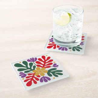 Dessous-de-verre En Verre Bold Abstract Coaster Floral Matisse Style