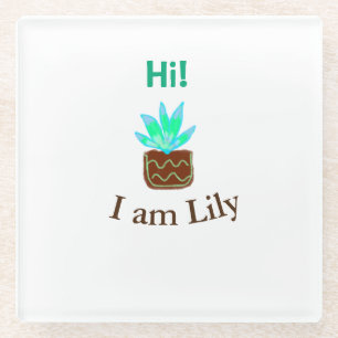 Dessous-de-verre En Verre Bonjour Je suis Lily cactus succulent ajouter nom