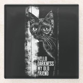 Dessous-de-verre En Verre Bonjour obscurité mon vieil ami Black Cat Sketch