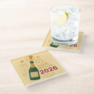 Dessous-de-verre En Verre Bonne année 2026 Champagne Dessous de verre en v