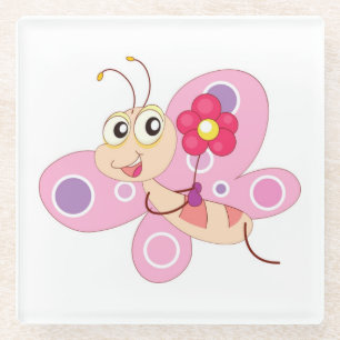 DESSOUS-DE-VERRE EN VERRE BONNE PETITE FILLE À BOUTTERFLY