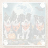 Dessous-de-verre En Verre Bordure Collie Halloween Éffrayant (Dos)
