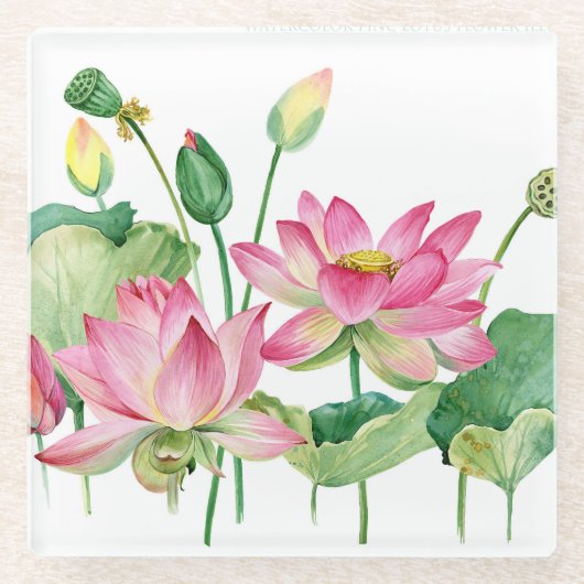 Dessous-de-verre En Verre Bordure d'eau rose Lotus (Devant)