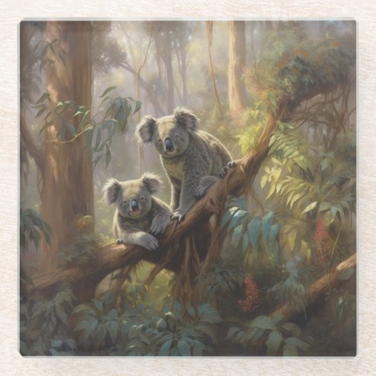 Dessous-de-verre En Verre Botanique curieuses koalas dans l'eucalyptus (Devant)