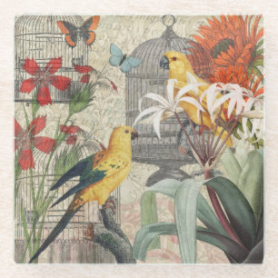 Dessous-de-verre En Verre Botanique Vintage Oiseaux Nature Tropical Antique 