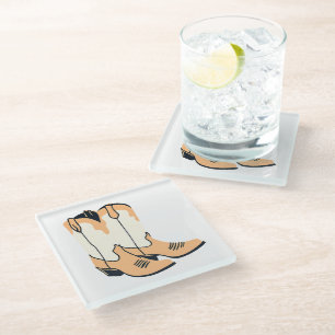 Dessous-de-verre En Verre Botte de cowboy Brown