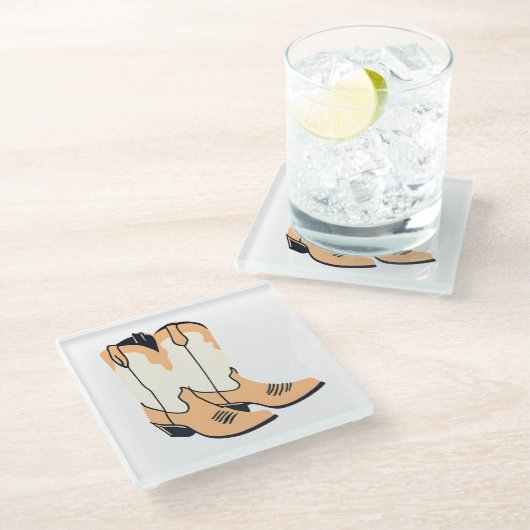Dessous-de-verre En Verre Botte de cowboy Brown (Incliné)