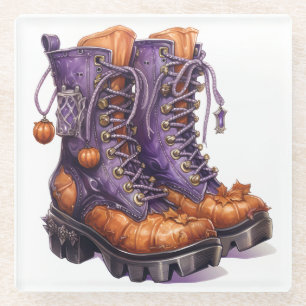DESSOUS-DE-VERRE EN VERRE BOTTES VICTORIENNES POUR HALLOWEEN VIOLETTES & ORA
