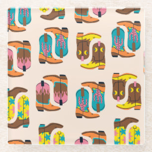 Dessous-de-verre En Verre Bottes Wild West Cowboy : Motif de concept de mode