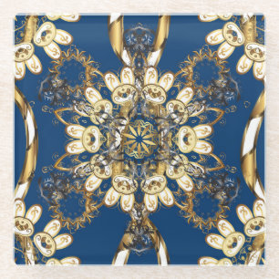 Dessous-de-verre En Verre Boucles d'or, Motif Vintage oriental.